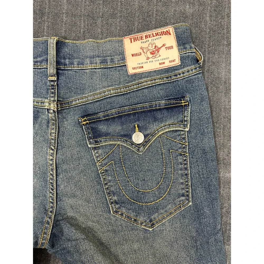 True Religion Geno Relaxed Slim Jeans Mens 36x32 Medium Wash Flap Pocket Blue